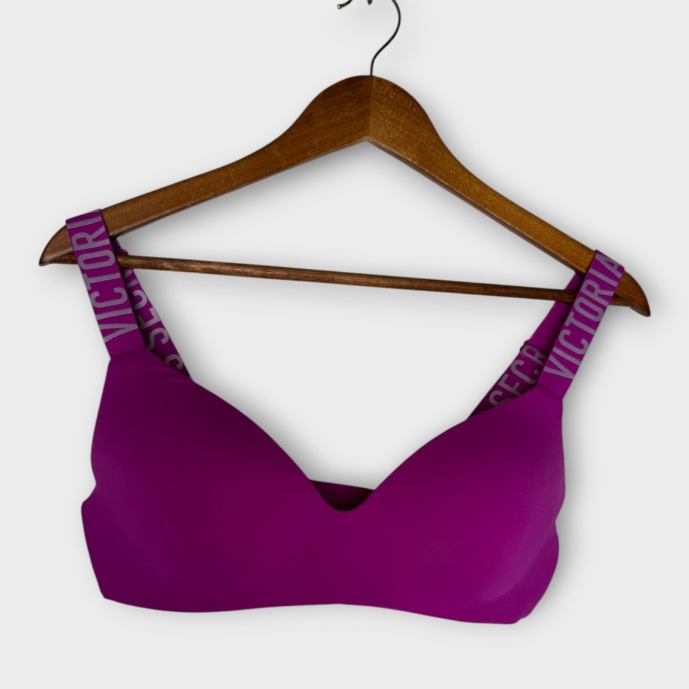 Victoria's Secret T-Shirt Lightly Lined Wireless‎ Bra Hot Pink Logo Straps 36C